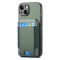 For iPhone 13 Pro Max Carbon Fiber Vertical Flip Wallet Stand Phone Case(Green)