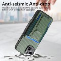 For iPhone 15 Pro Max Carbon Fiber Fold Stand Elastic Card Bag Phone Case(Green)