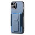 For iPhone 15 Carbon Fiber Fold Stand Elastic Card Bag Phone Case(Blue)