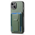 For iPhone 15 Carbon Fiber Fold Stand Elastic Card Bag Phone Case(Green)