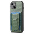 For iPhone 14 Pro Carbon Fiber Fold Stand Elastic Card Bag Phone Case(Green)
