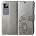 For vivo S18 Pro Four-leaf Clasp Embossed Leather Phone Case(Gray)