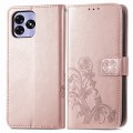 For UMIDIGI G5 Four-leaf Clasp Embossed Buckle Leather Phone Case(Rose Gold)