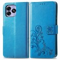 For UMIDIGI G5 Four-leaf Clasp Embossed Buckle Leather Phone Case(Blue)