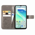 For UMIDIGI G5 Four-leaf Clasp Embossed Buckle Leather Phone Case(Gray)
