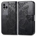 For vivo S18 Pro Butterfly Love Flower Embossed Leather Phone Case(Black)