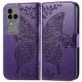 For vivo S18 Pro Butterfly Love Flower Embossed Leather Phone Case(Dark Purple)