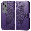 For vivo S18 Butterfly Love Flower Embossed Leather Phone Case(Dark Purple)