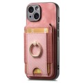 For iPhone 15 Pro Retro Splitable Magnetic Stand Card Bag Leather Phone Case(Pink)