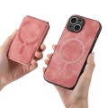 For iPhone 15 Plus Retro Splitable Magnetic Stand Card Bag Leather Phone Case(Pink)