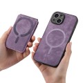 For iPhone 15 Plus Retro Splitable Magnetic Stand Card Bag Leather Phone Case(Purple)