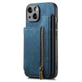 For iPhone 14 Plus Retro Leather Zipper Wallet Back Phone Case(Blue)