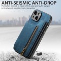 For iPhone 14 Plus Retro Leather Zipper Wallet Back Phone Case(Blue)