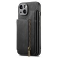 For iPhone 14 Plus Retro Leather Zipper Wallet Back Phone Case(Black)
