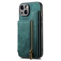 For iPhone 14 Retro Leather Zipper Wallet Back Phone Case(Green)