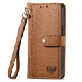 For Realme 12 Pro+ Love Zipper Lanyard Leather Phone Case(Brown)
