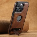 For iPhone 15 Pro Max Suteni G2 Magsafe Oil Wax Leather Back Phone Case with Holder(Brown)