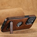 For iPhone 15 Pro Suteni G2 Magsafe Oil Wax Leather Back Phone Case with Holder(Brown)