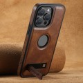 For iPhone 14 Plus Suteni G2 Magsafe Oil Wax Leather Back Phone Case with Holder(Brown)