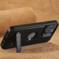 For iPhone 13 Pro Suteni G2 Magsafe Oil Wax Leather Back Phone Case with Holder(Black)