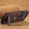 For iPhone 15 Pro Max Suteni G2 Magsafe Litchi Texture Leather Back Phone Case with Holder(Brown)
