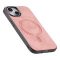 For iPhone 15 Plus Solid Color Retro Magsafe PU Back Cover Phone Case(Pink)