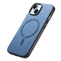 For iPhone 15 Plus Solid Color Retro Magsafe PU Back Cover Phone Case(Blue)