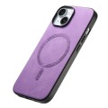 For iPhone 15 Solid Color Retro Magsafe PU Back Cover Phone Case(Purple)