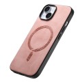 For iPhone 14 Plus Solid Color Retro Magsafe PU Back Cover Phone Case(Pink)
