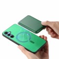 For Samsung Galaxy A15 Retro Magsafe Card Bag PU Back Cover Phone Case(Green)
