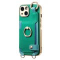 For iPhone 11 Fashion Ring Card Bag Phone Case with Hang Loop(Green)