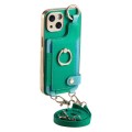 For iPhone 11 Fashion Ring Card Bag Phone Case with Hang Loop(Green)