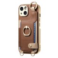 For iPhone 11 Pro Fashion Ring Card Bag Phone Case with Hang Loop(Brown)