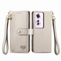 For OPPO Reno11 F 5G Love Zipper Lanyard Leather Phone Case(Gray)