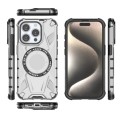 For iPhone 15 Pro MagSafe Armor Holder PC Hybrid TPU Phone Case(White)