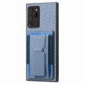 For Samsung Galaxy Note20 Ultra Carbon Fiber Fold Stand Elastic Card Bag Phone Case(Blue)
