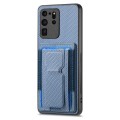 For Samsung Galaxy S20 Ultra Carbon Fiber Fold Stand Elastic Card Bag Phone Case(Blue)