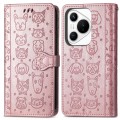 For Huawei Pura 70 Cat and Dog Embossed Leather Phone Case(Rose Gold)