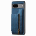 For Google Pixel 6a Retro Leather Zipper Wallet Back Phone Case(Blue)