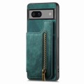 For Google Pixel 7a Retro Leather Zipper Wallet Back Phone Case(Green)