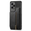 For Honor 90 Pro Retro Leather Zipper Wallet Back Phone Case(Black)