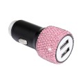 Diamond Car Dual USB Charge Mobile Phone Safety Hammer Charger(pink)