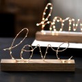 LED Little Night Light Bedroom Bedside Wrought Iron Wooden Home Decoration Birthday Gift(Letter Love