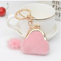 3 PCS Mini Unique Keychain Coin Purse Women Pompon Rabbit Fur Ball Plush Key Ring Holder Girls Bags