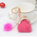 3 PCS Mini Unique Keychain Coin Purse Women Pompon Rabbit Fur Ball Plush Key Ring Holder Girls Bags