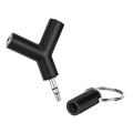 Mini Y Shaped 3.5mm Male to Double 3.5mm Female Jack Audio Headset Adapter Connector Keychain(Black)