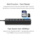 Multi USB 2.0 Hub USB Splitter High Speed 6 Ports with TF SD Card Reader(Black)