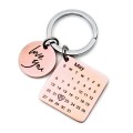 Personalized Calendar Keychain Hand Carved Calendar Keyring Stainless Steel Brelok(Rose Gold)