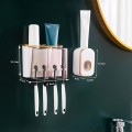 Bathroom Wall-mounted Punch-free Wash Cup Toothbrush Rack Squeeze Toothpaste Set Two Golden(With Squ
