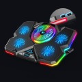 CoolCold  Five Fans 2 USB Ports Laptop Cooler Gaming Notebook Cool Stand,Version: Touch Symphony Blu